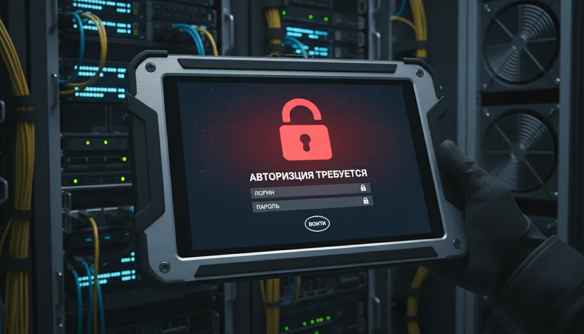 Защищённый планшет, экран авторизации, замок на интерфейсе, серверное оборудование